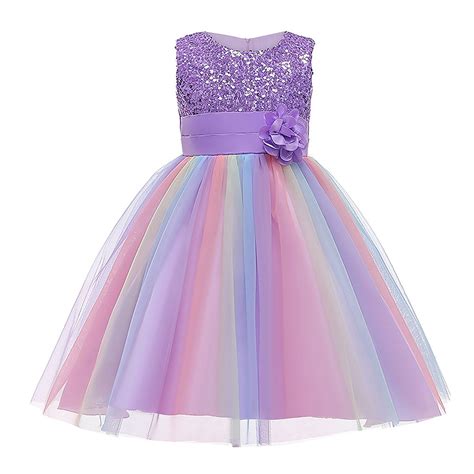 HAWEE Flower Girls Sequin Dress Rainbow Tutu Birthday Party Princess Dress Pageant Gown for Age ...