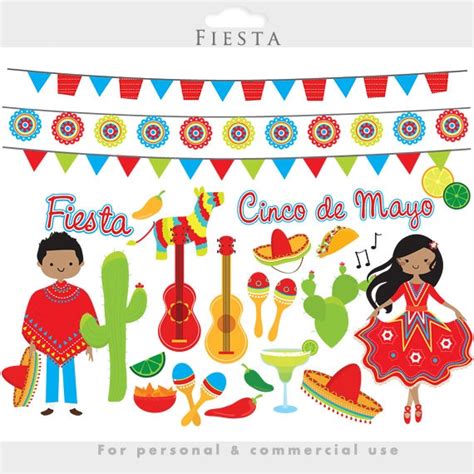 Fiesta Clipart Mexican Fiesta Cinco De Mayo Flags Dancing - Etsy