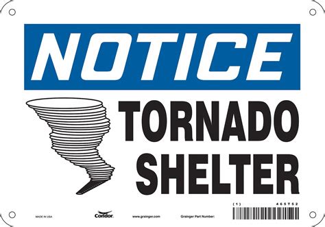 CONDOR Safety Sign, Tornado Shelter, Sign Header Notice, Aluminum, 7 in x 10 in, Vertical ...