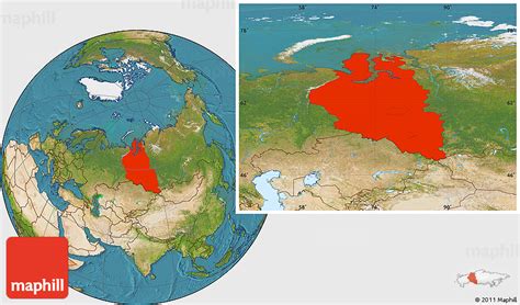 Satellite Location Map of Western Siberia