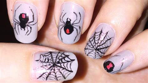 Black widow spider and spider web nail art (Halloween) - YouTube