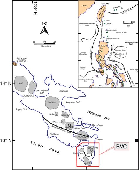 Map of the Bicol arc showing the major volcanic centres with... | Download Scientific Diagram