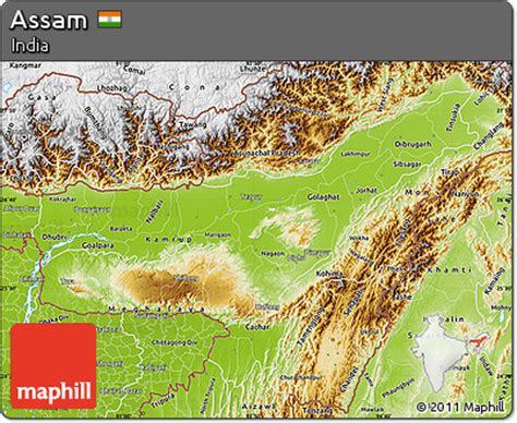 Free Physical Map of Assam