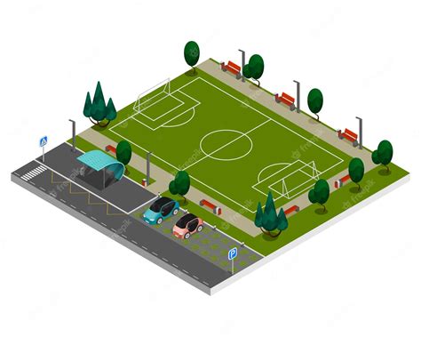 Premium Vector | City constructor elements isometric colored composition green soccer field with ...