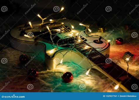 Jazz Guitar And Christmas Decorations On The Background Stock Image - Image of colorful ...