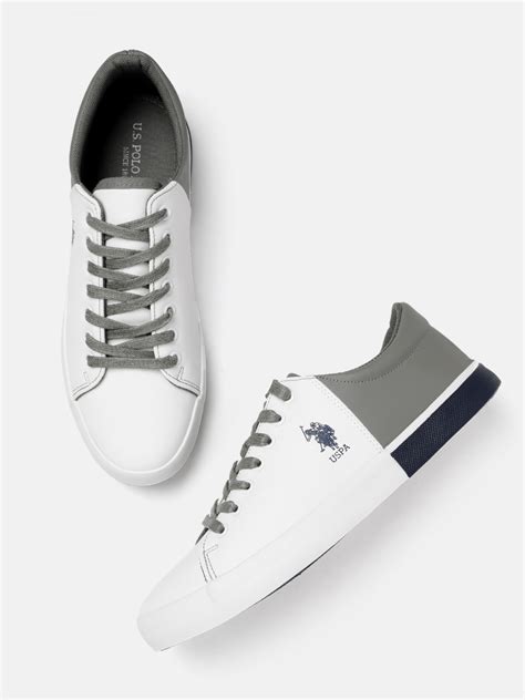 Buy U.S. Polo Assn. Men White & Grey Colourblocked Sneakers - Casual ...