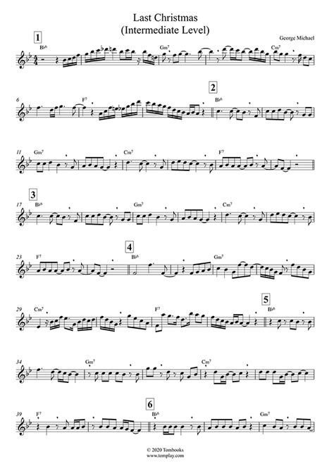 Last Christmas (Intermediate Level, Alto Sax) (George Michael) - Saxophone Sheet Music