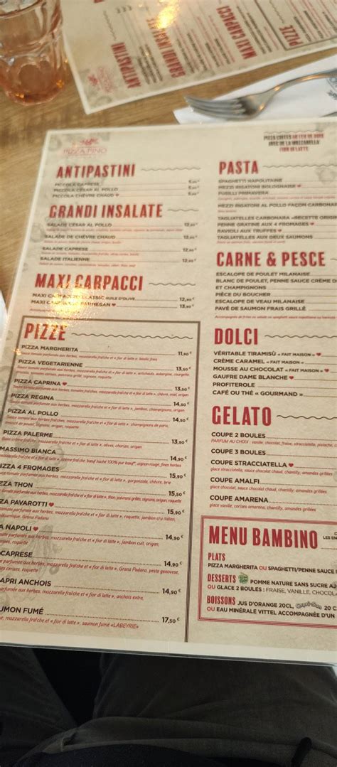 Menu at Pizza Pino restaurant, Vélizy-Villacoublay, 35 Av. de l'Europe