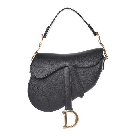 CHRISTIAN DIOR Grained Calfskin Mini Saddle Bag Black 353953