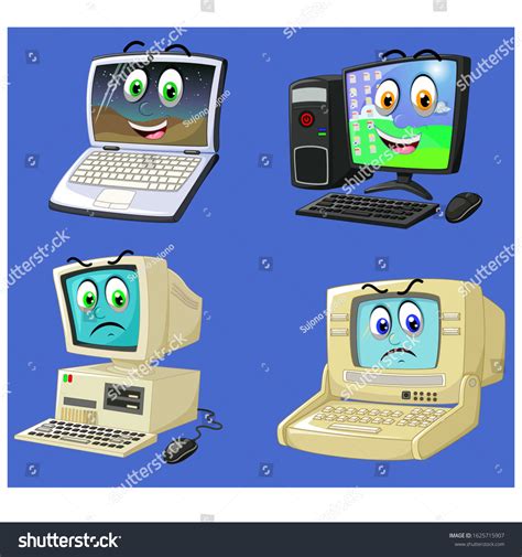 Old Modern Future Computer Cartoon Set Stock Vector (Royalty Free ...