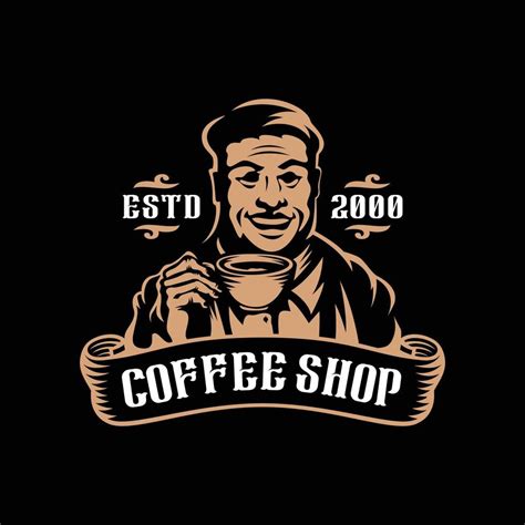 Coffee badge logo with old man drinking coffee in vintage style ...