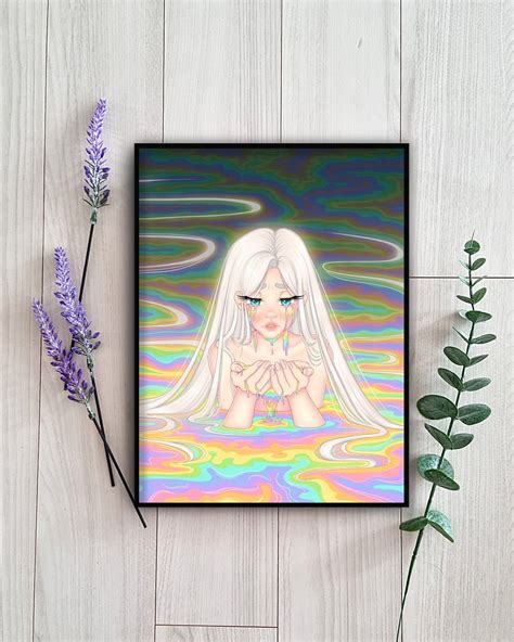 Rainbow Tears Art Print Kawaii Anime Girl Pastel Aesthetic Cute Manga ...