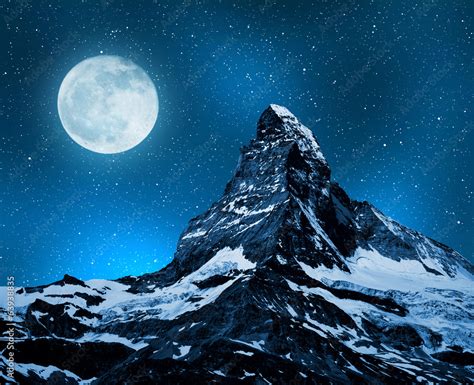 Matterhorn in night sky with moon - Swiss Alps ilustración de Stock ...