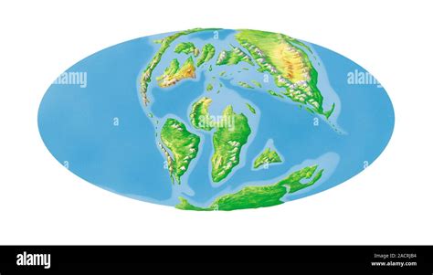 Cretaceous world map. Elliptical projection of the Earth's continents as they appeared during ...