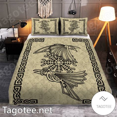 Norse Viking Raven Helm Of Awe Bedding Set - Tagotee