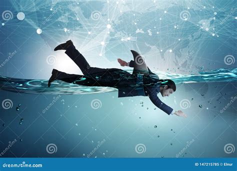 The Businessman with Shark Fin Swimming in Water Stock Image - Image of ...