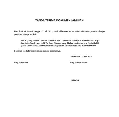 Tanda Terima Dokumen Contoh Surat Tanda Terima Barang Guru Paud | The ...