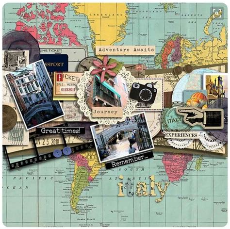 Travel page Scrapbook designs to inspire digital or traditional scrapbooks, photobooks, mixed ...