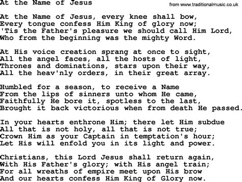 Hymn And Gospel Song Lyrics For At The Name Of Jesus By Caroline Noel | Hot Sex Picture