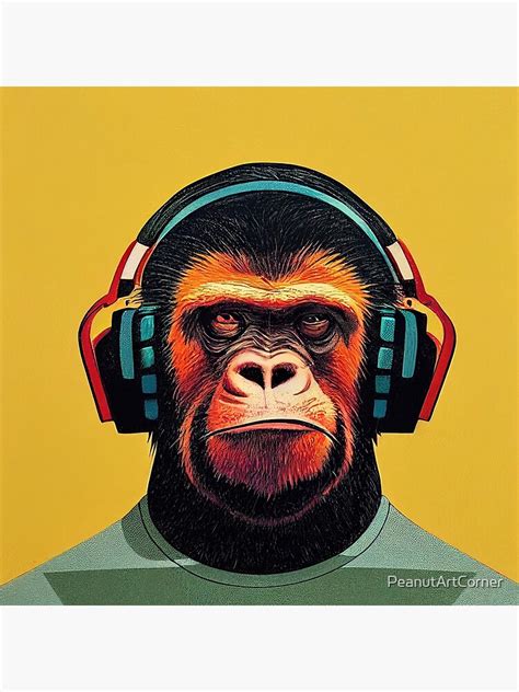 "Monkey listening to music, headphones" Poster for Sale by PeanutArtCorner | Redbubble