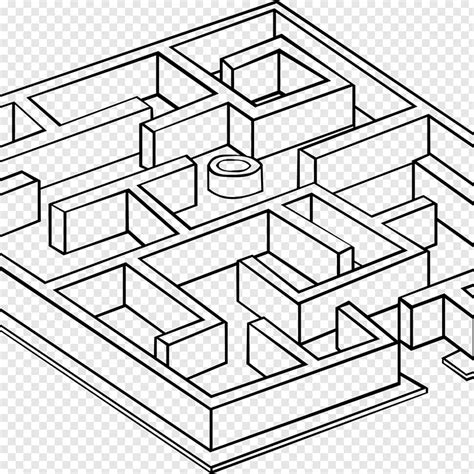 a black and white drawing of a maze in the shape of a house, with one door