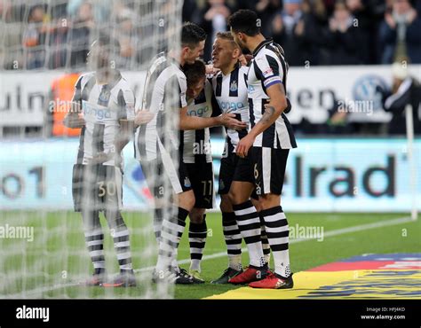 Newcastle United's Dwight Gayle celebrates scoring his sides third goal ...