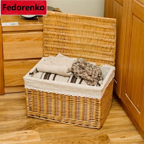 Pastoral groceries small large wicker storage baskets with lids decorative square covered wicker ...