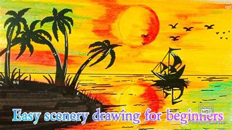 Scenery drawing, How to draw scenery using colour pencil and sketch