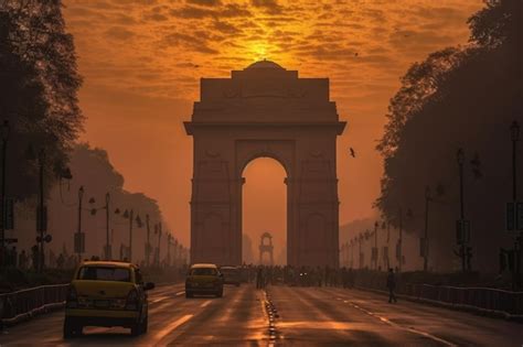 Premium AI Image | Sunrise in delhi view on india gate