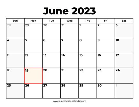 June 2023 Calendar With Holidays - A Printable Calendar