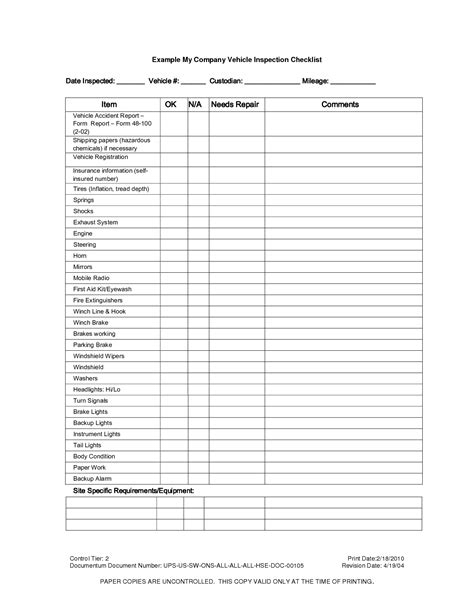 7 Best Images of Printable Vehicle Inspection Checklist - Free Vehicle ...