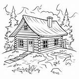 Log Cabin In The Woods 4 Coloring Pages  Etsy Art House sketch template