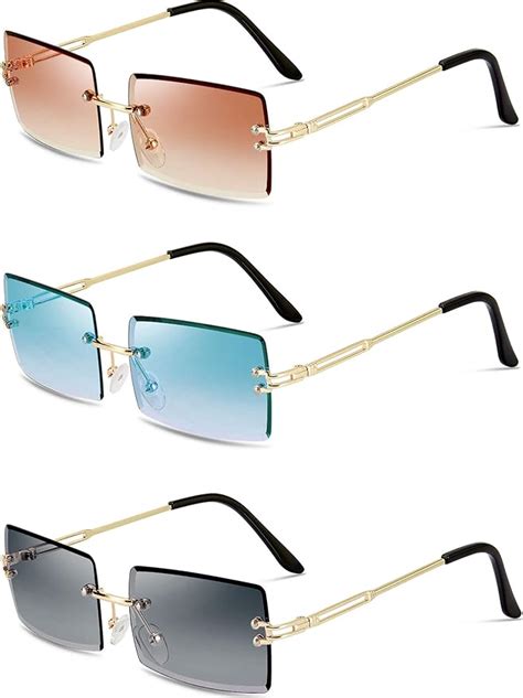 3 Pairs Rimless Rectangle Sunglasses Tinted Frameless Eyewear Vintage ...