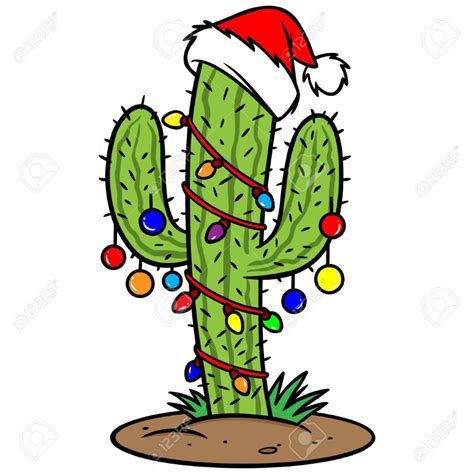 a christmas cactus with a santa hat on it's head and lights around its neck