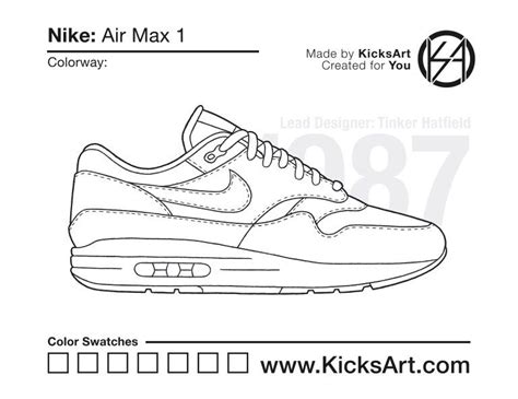 Nike Air Max 1 Sneaker Coloring Pages - Created by KicksArt | Air max, Air max 1, Air max one