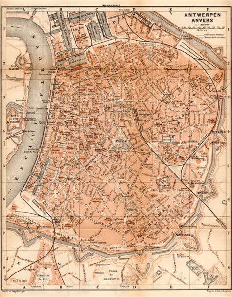 1897 Antwerp Belgium Antique Map Vintage Lithograph | Etsy | Antwerpen, Painting, België