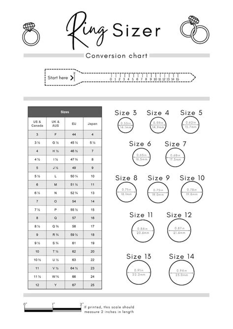 the size chart for an engagement ring is shown in black and white, as ...