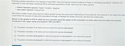 Following habitat restoration in the Hakalau Forest NWR, many bird ...