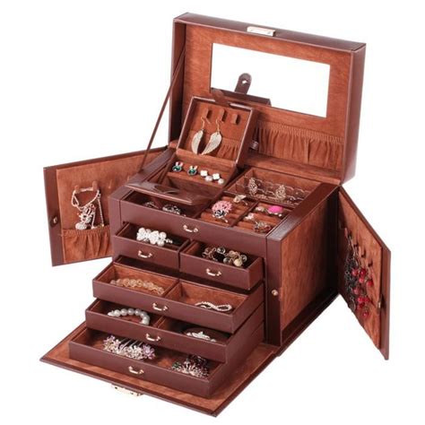 Rowling Boîte/Coffret à Bijoux Marron Grand Armoire à Bijoux avec petite mallette amovible Boîte ...