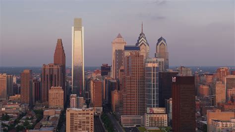 5K stock footage aerial video of Downtown Philadelphia skyline seen ...