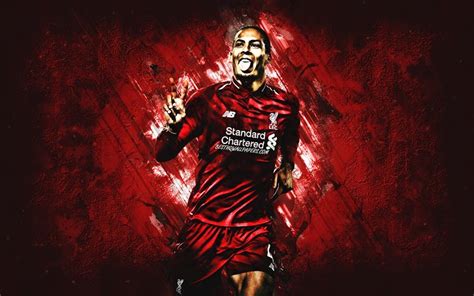 Download wallpapers Virgil van Dijk, Dutch soccer player, portrait, Liverpool FC, red background ...