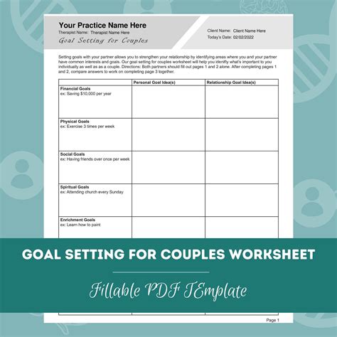 Goal Setting For Couples Worksheet Editable Fillable PDF Template For ...