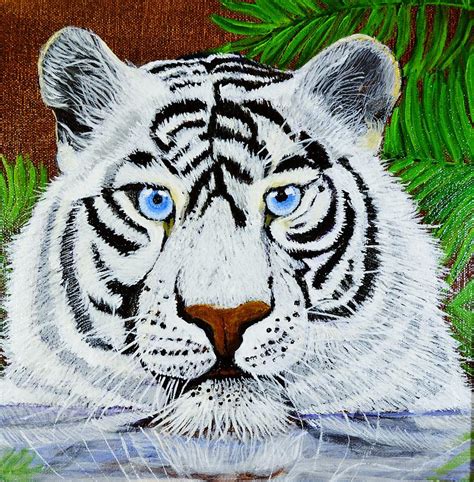 Blue eyed white tiger Painting by William Goins - Fine Art America