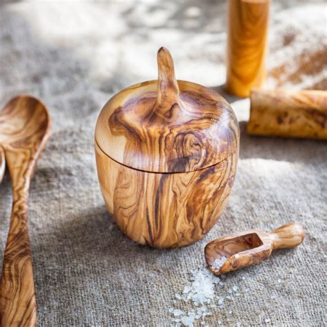 Wood Salt Pot With Lid and Scoop Spoon Salt Keeper With a | Etsy