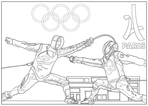 Olympic games fencing paris - 2024 - Sport Coloring Pages for adults