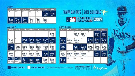 Tampa Bay Rays Printable Schedule