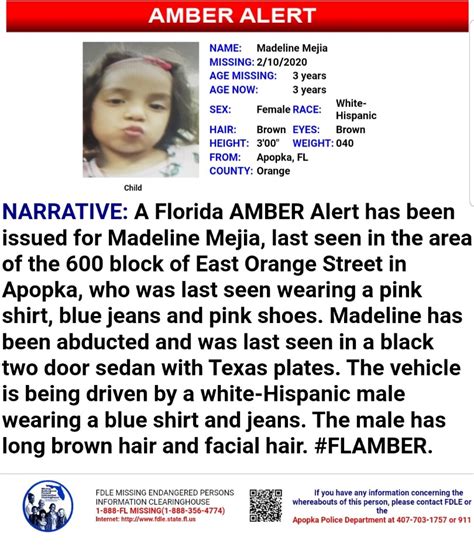 [CANCELLED]Florida Amber Alert issued for an abducted 3 year-old in ...