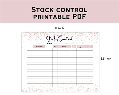 Stock Control Template, Inventory Management PDF Printable Record Sheet, Instant Download - Etsy