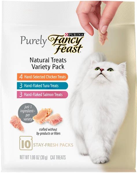 Purina Fancy Feast Purely Natural Chicken, Tuna & Salmon Variety Pack Soft Cat Treat, 10 count ...