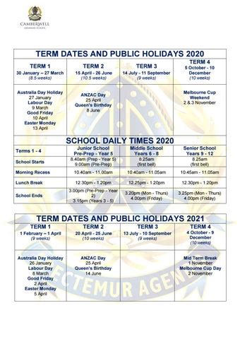 Term Dates 2020 and 2021 by Camberwell Grammar School - Issuu